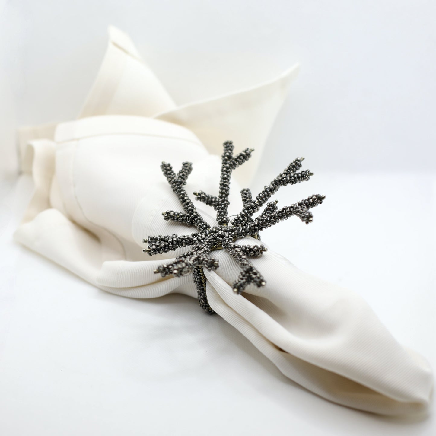 Lot de 12 ronds de serviettes argent branches