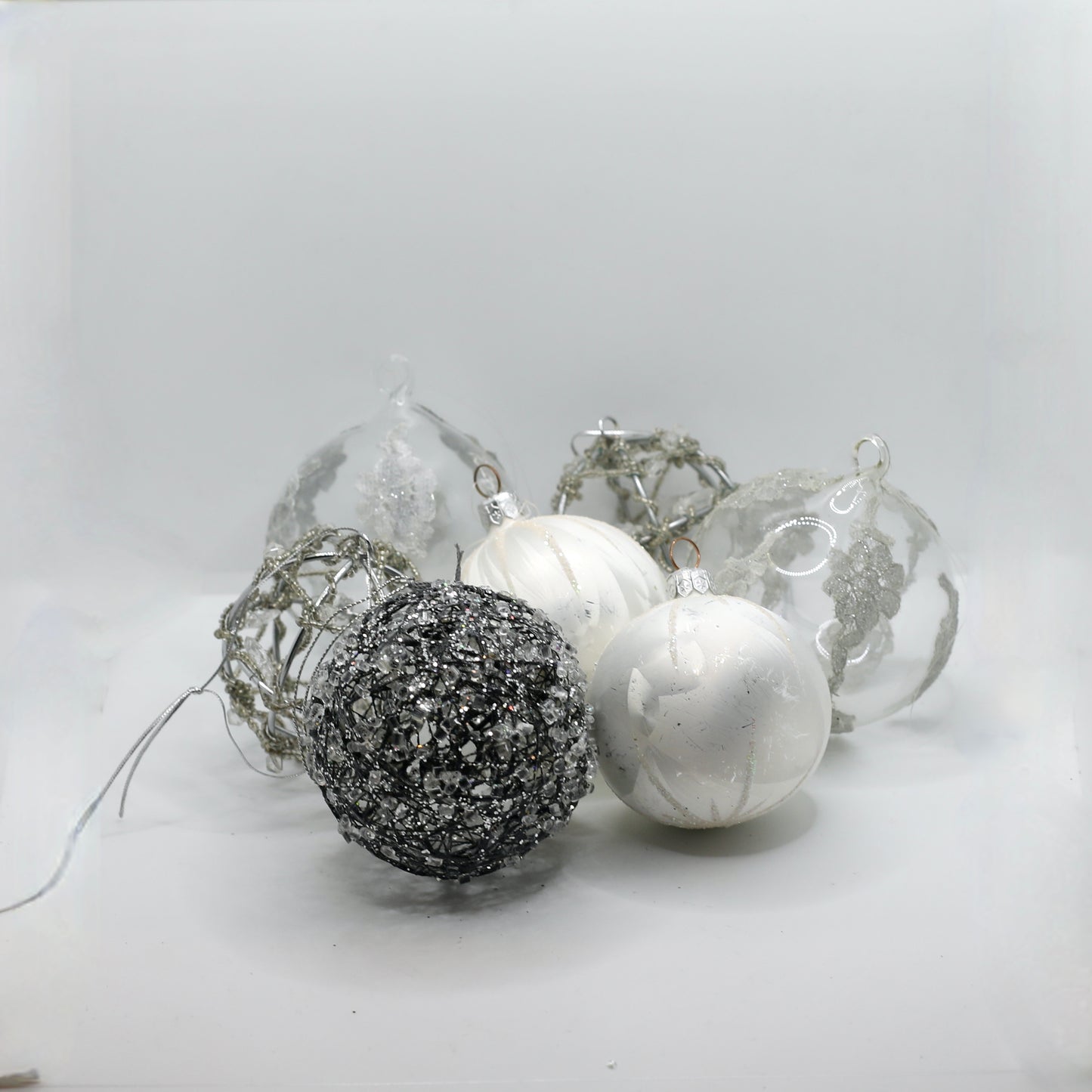 lot de 10 boules de Noël blanc et cristal