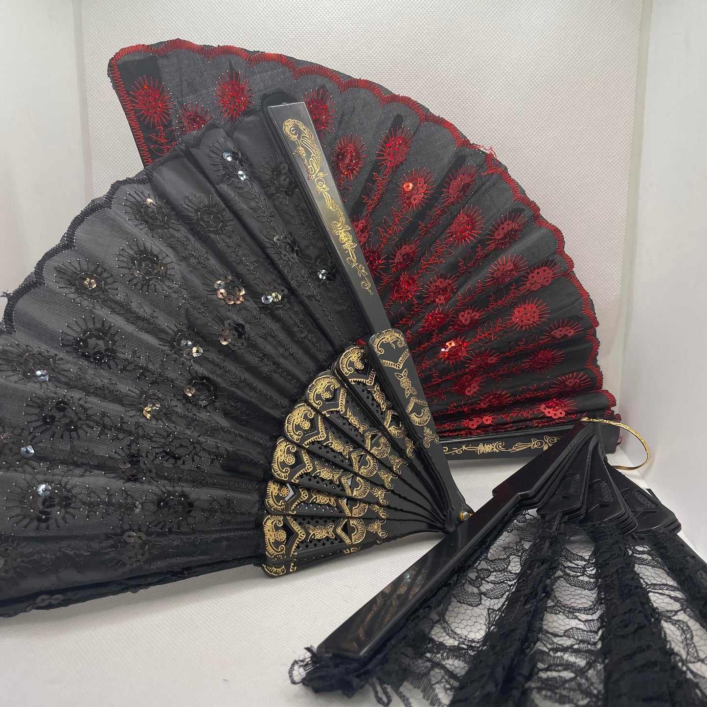 Lot 5 éventails noirs dentelle