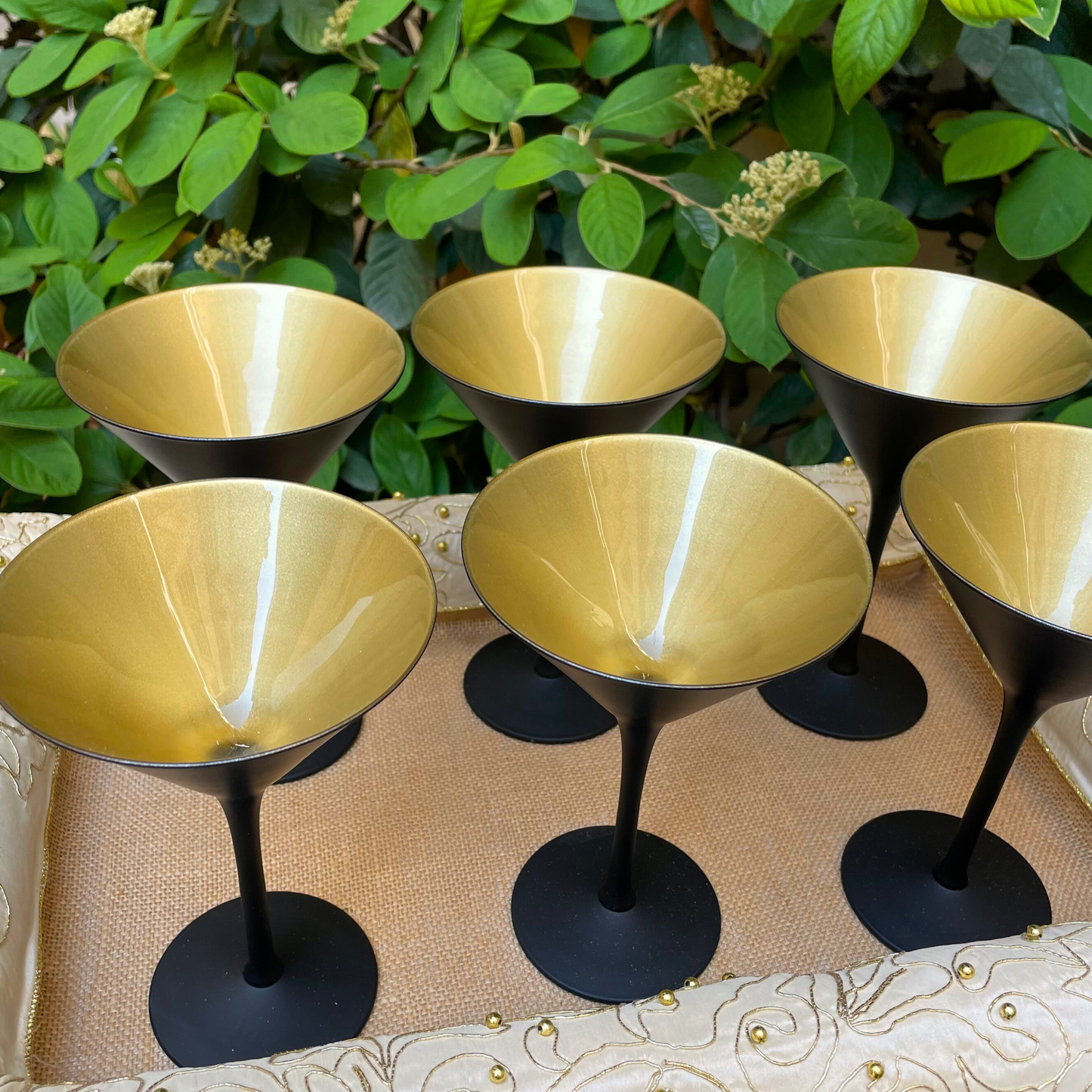 6 Verres à cocktail noir mat / intérieur doré