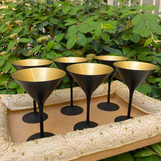 6 Verres à cocktail noir mat / intérieur doré