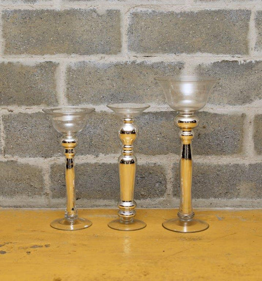 Lot de vases / bougeoir argent et verre