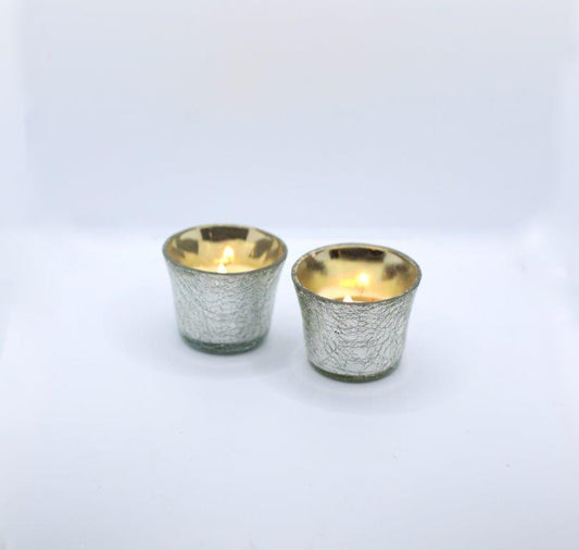 Lot de 24 photophores argent interieur or